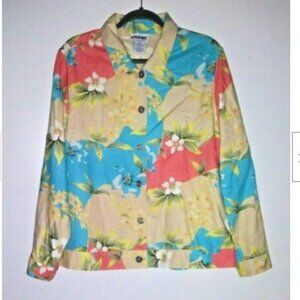 Linen Blend Floral Shirt Jacket Shacket Colorbloc